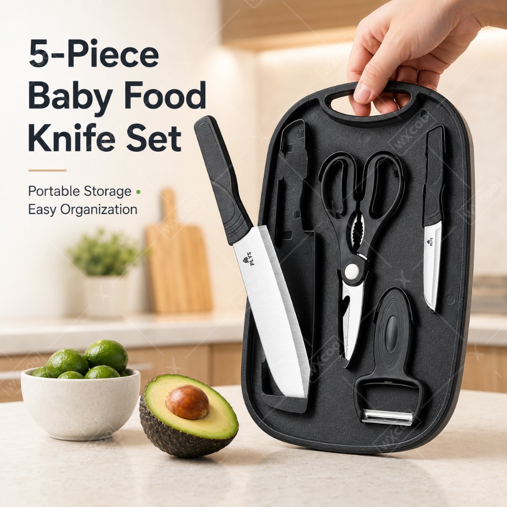 Meal Prep Kits - Baby-Nahrungszubereitungs-Messerset Schneidebrett Edelstahl-Utensilien Schäler Schere Reise-Set