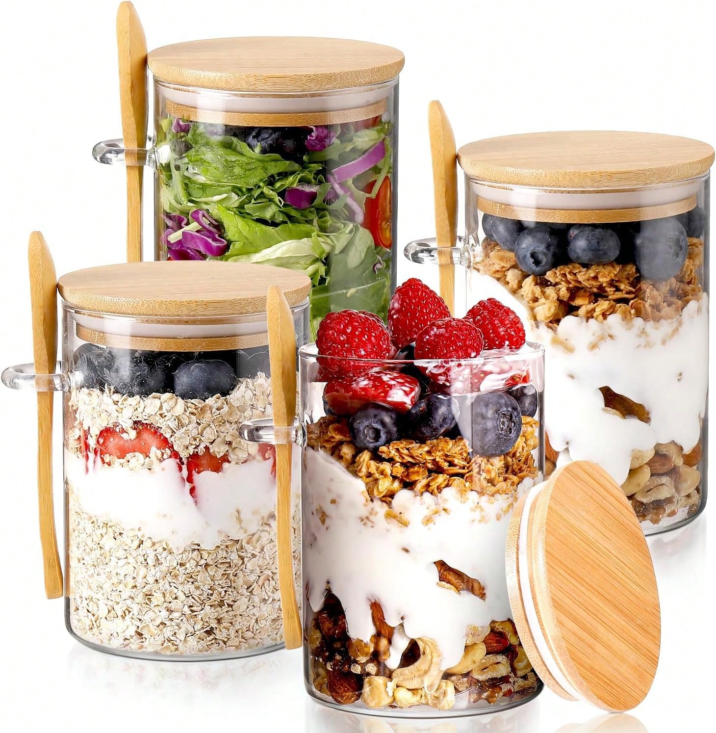 Meal Prep Yogurt Cups - 4er-Pack Overnight-Oats-Gläser, moderne Glasbehälter zur Aufbewahrung