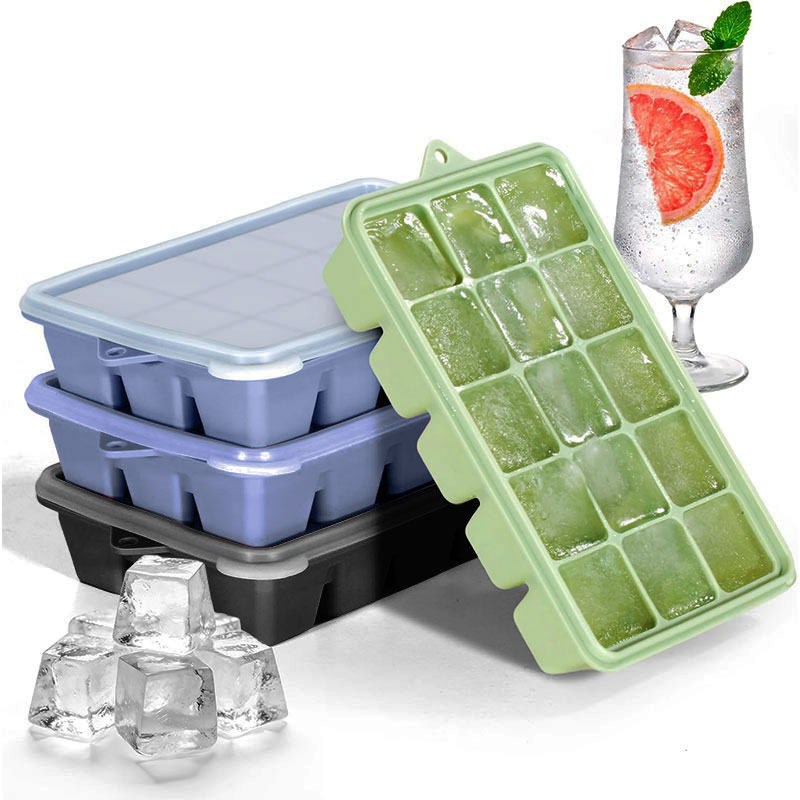 Meal Prep Freezer - 3er-Set Cocktail-Whiskey-Eiswürfelformen, quadratisch, 15 Gitter, lebensmittelechtes
