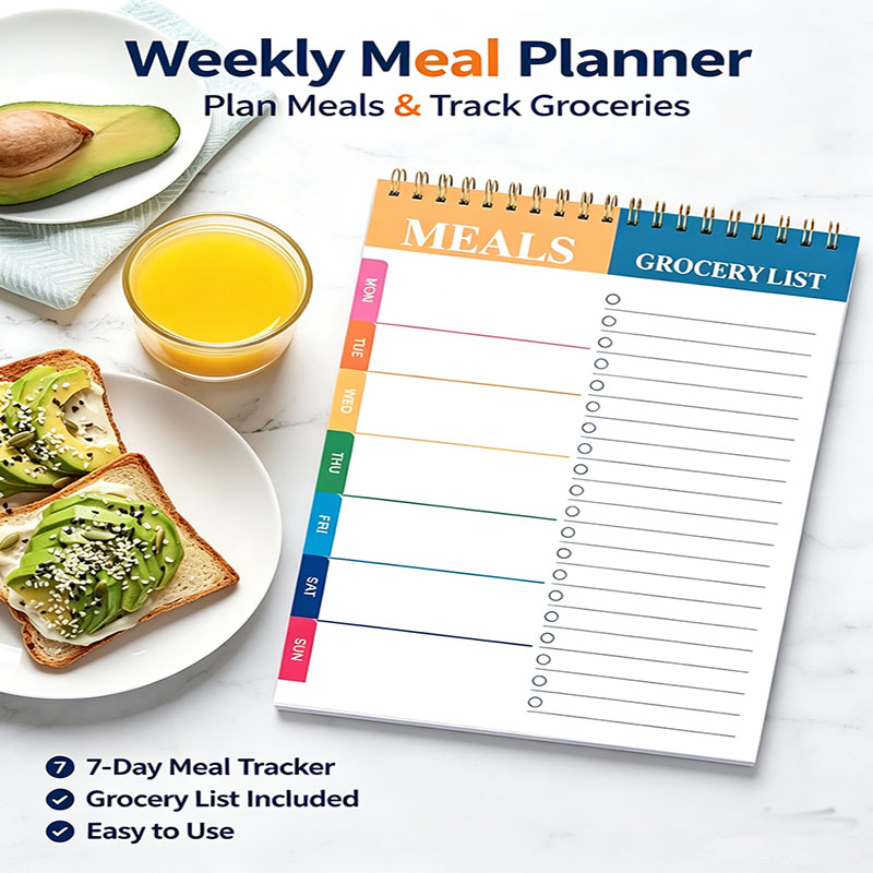 Meal Prep Grocery List - Wöchentlicher Essensplaner-Notizblock 5,6x8,5 Zoll, 50 Seiten,