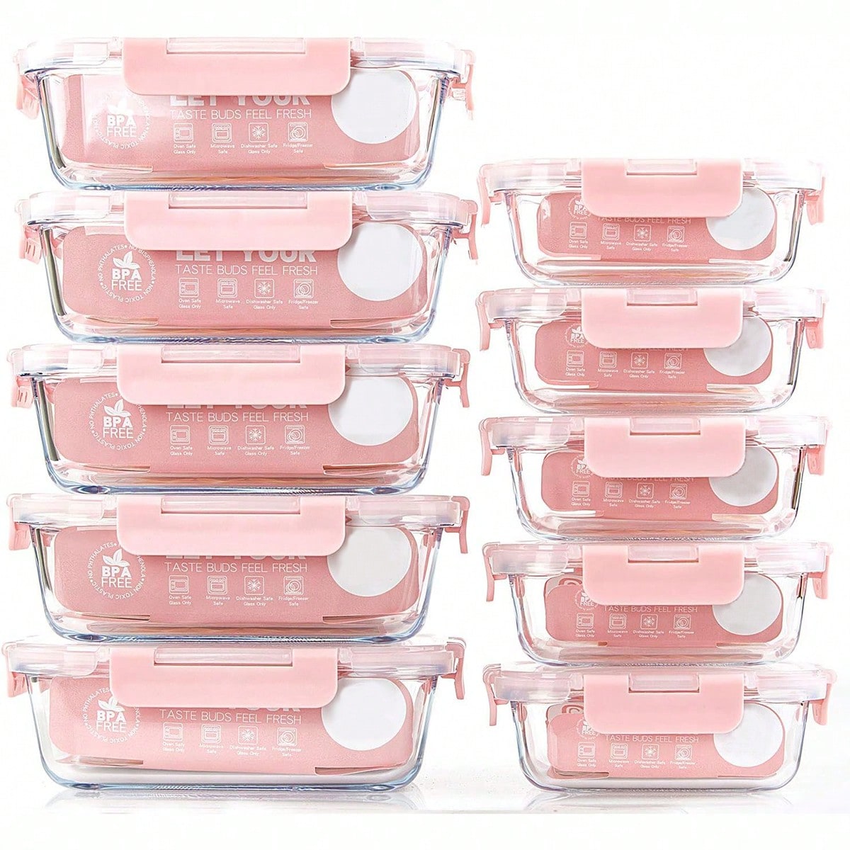 Meal Prep Freezer - 10er-Pack Glas-Mahlzeitbehälter, Lebensmittelbehälter mit luftdichten Deckeln,