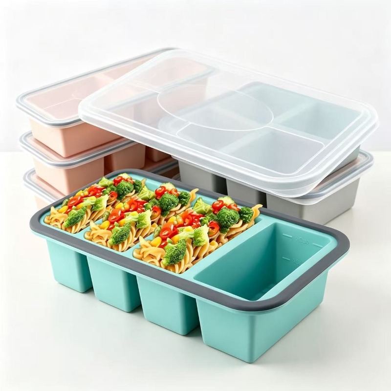 Meal Prep Freezer - Silikon-Gefrierformen mit Deckel, Suppen-Eiswürfelbehälter, großer Lebensmittelbehälter
