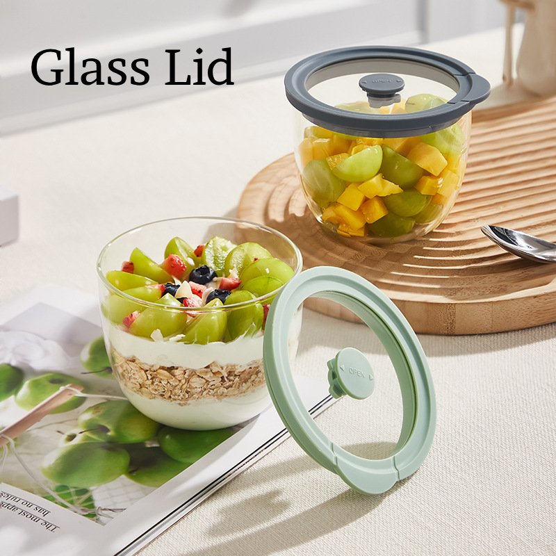 Meal Prep Yogurt Cups - Glasbehälter für Overnight-Oats mit luftdichtem Belüftungsdeckel,