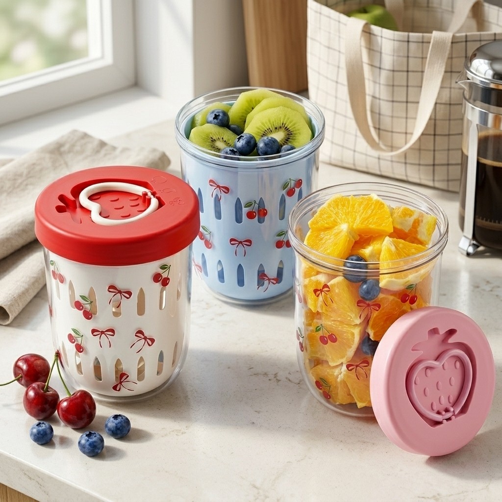 Meal Prep Yogurt Cups - Plastik-Salatbehälter mit Deckel und Sieb Bento-Lunchbox